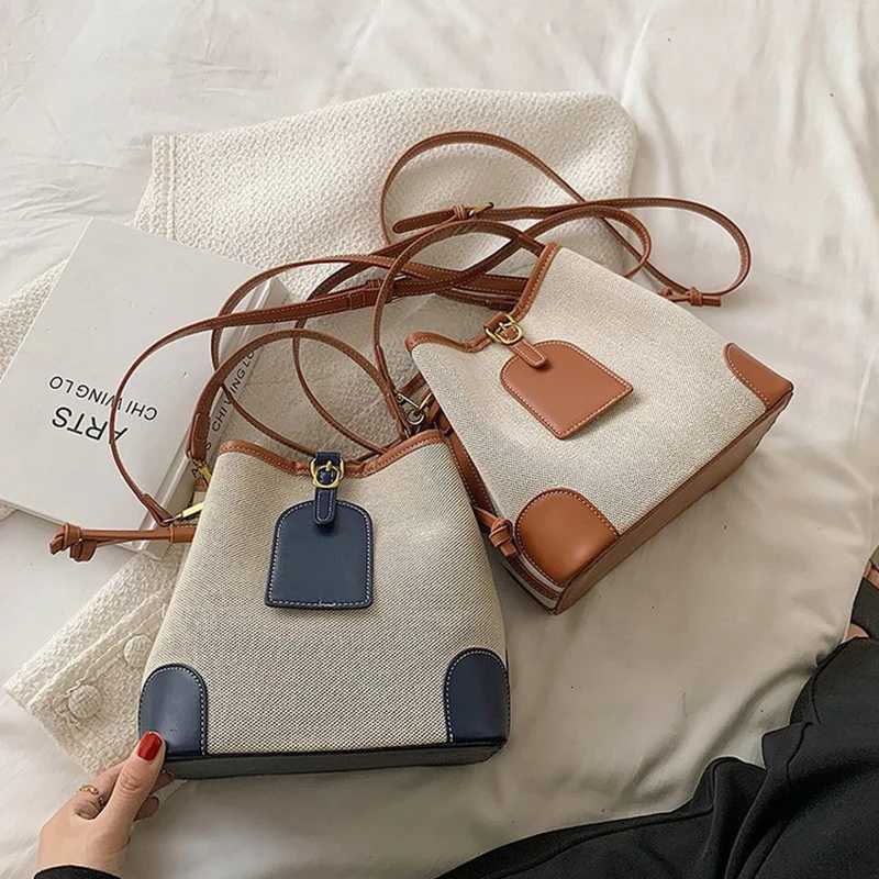 2022 new Korean style fiable portable bucket bag trend canvas ctrast texture messenger canvas bag D251014