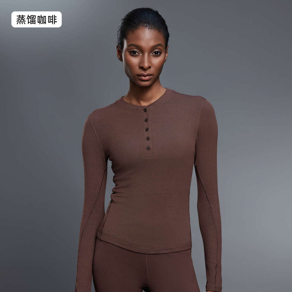 Autumn Casual Versatile Henley Shirt Modal Skin-Friendly Sports Top Fiess Yoga Long Sleeve T-Shirt for Women D25146