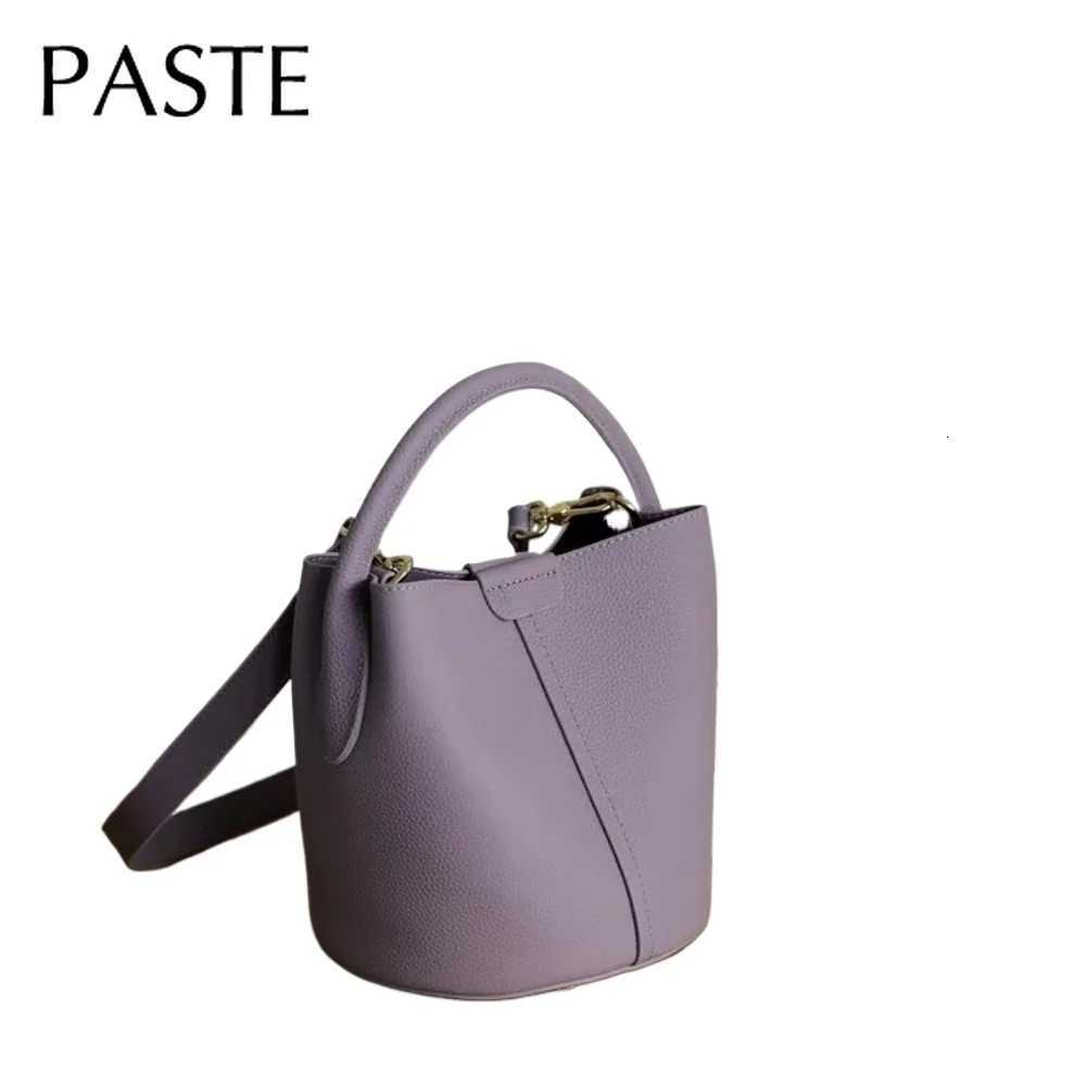 Noble Lavender Purple Round Bucket Tote Small Elegant Cowhide Leather Wens Shoder Crossbody Bag Fi Ladies Hand Bag D251014