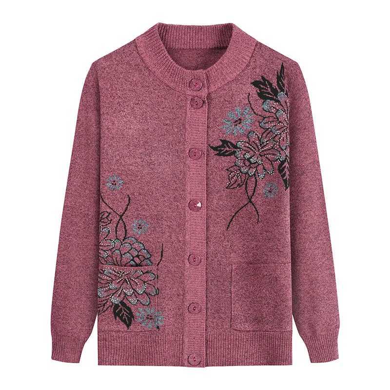 New Print MiddleAged Elderly Moers Spring Autumn LongSve Sweater Women Knitted Bottoming Shirt Grandma Cardigan jer W251014
