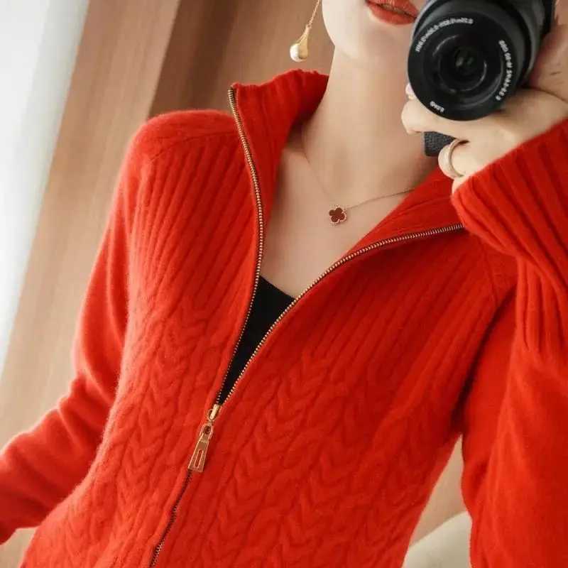 Sweater Knitting Ladies New Zipper Stand Collar Coat Autumn Winter Temperament Screw read Loose Cardigan Womens Fashion Tops W251014