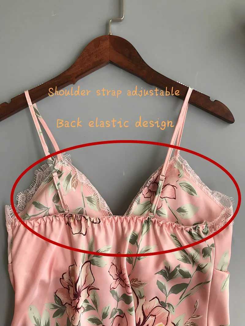 Summer Pyjama Spaghetti Strap Printing Lace Sexy Women Pajamas VNeckBreast Pad Femme Fashion Flower Pajamas SuitT251014