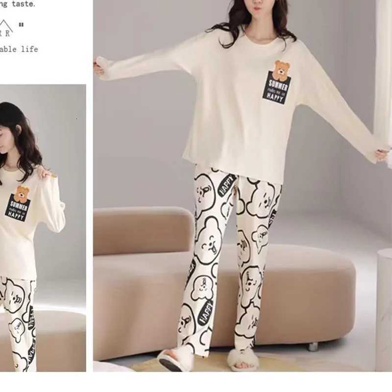 Big Size Pajamas Set LongSleeved Long Trousers Student Nightwear TwoPiece Autumn and Winter Cute Cartoon Bear Women SleepwearT251014
