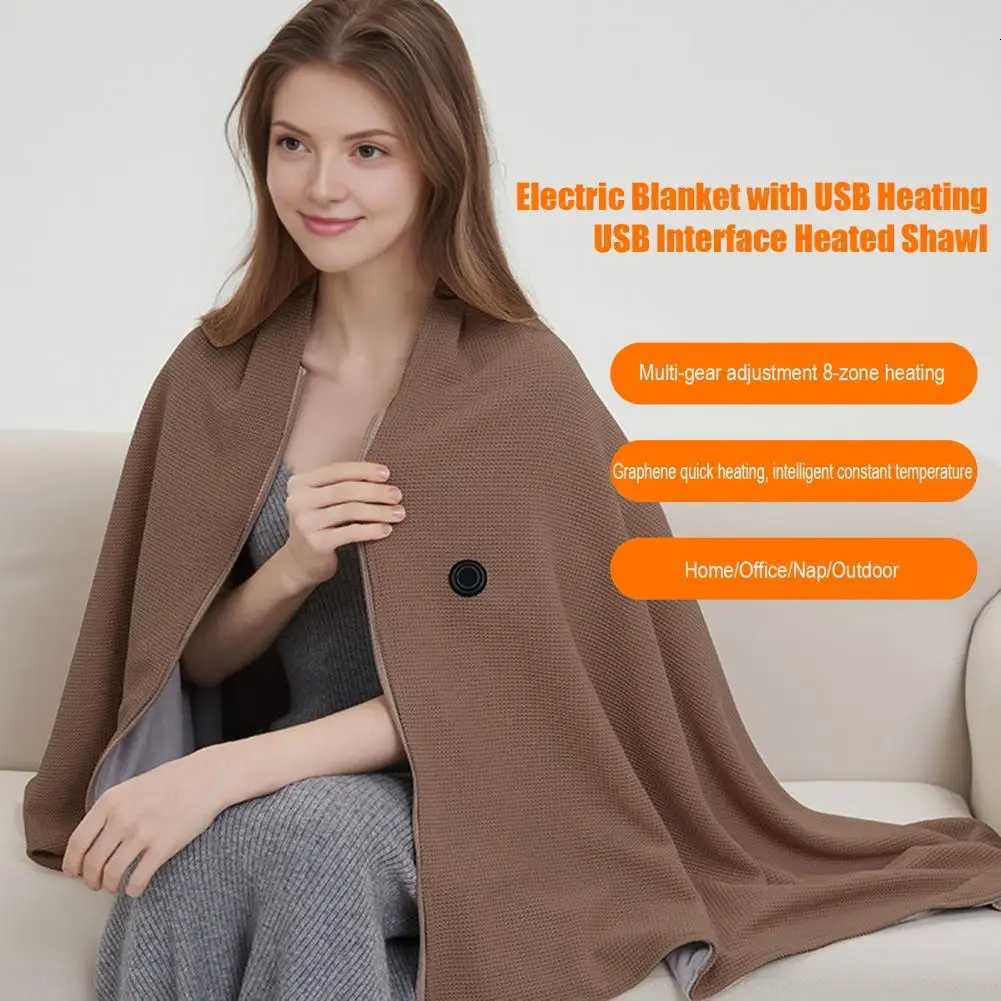 Electric Blanket with Usb Heating Usb Powered Heating Shawl Wraps for Women Cordless Electric Blanket Soft Zippered for Winter Y251014