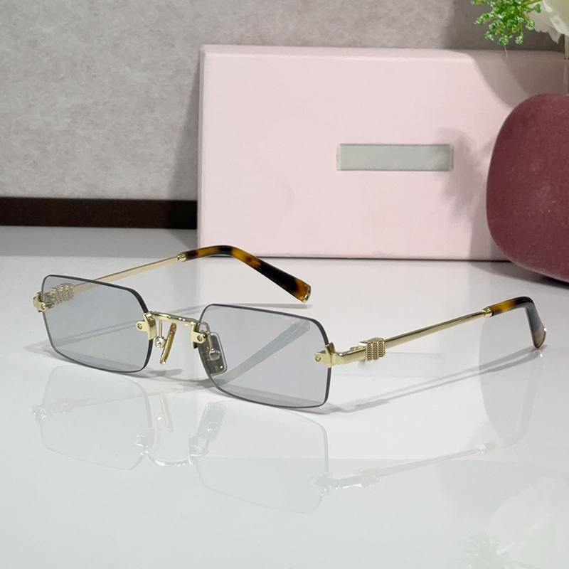 Designer Sunglasses For Women SMUB 50 Eyewear Collection Sunglasses Rimless Frame Grey Lens Shades Y2K Daily Outfit Glasses Compatible to Prescription