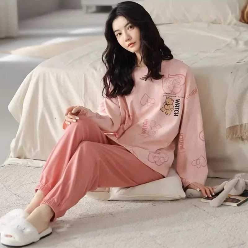 Plus Size Ladies Pajamas Set Fall and Winter LongSleeved Student Homewear Women TwoPiece Cartoon ONeck Sleepwear LoungewearT251014