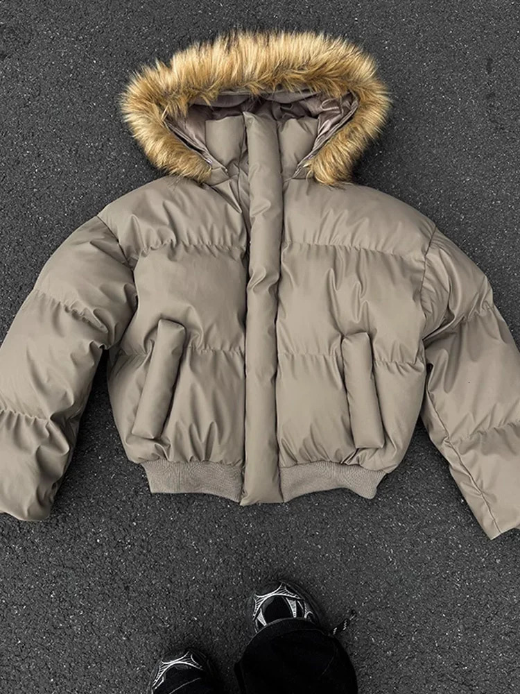 Mens Thiened Winter Cotton Jaet with Detachable Hat Fur Collar ort Bread Sle PU Leather And Cotton Coat for Teens 251011