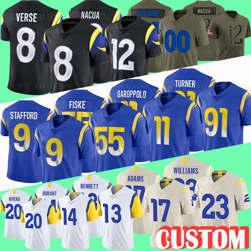 2025 New Football Jersey 8 Jared Verse 12 Puka Nacua 9 Matthew Stafford 23 Kyren Williams 55 Braden Fiske 11 Jimmy Garoppolo 91 Turner 17 Davante Adams 88 Whittington