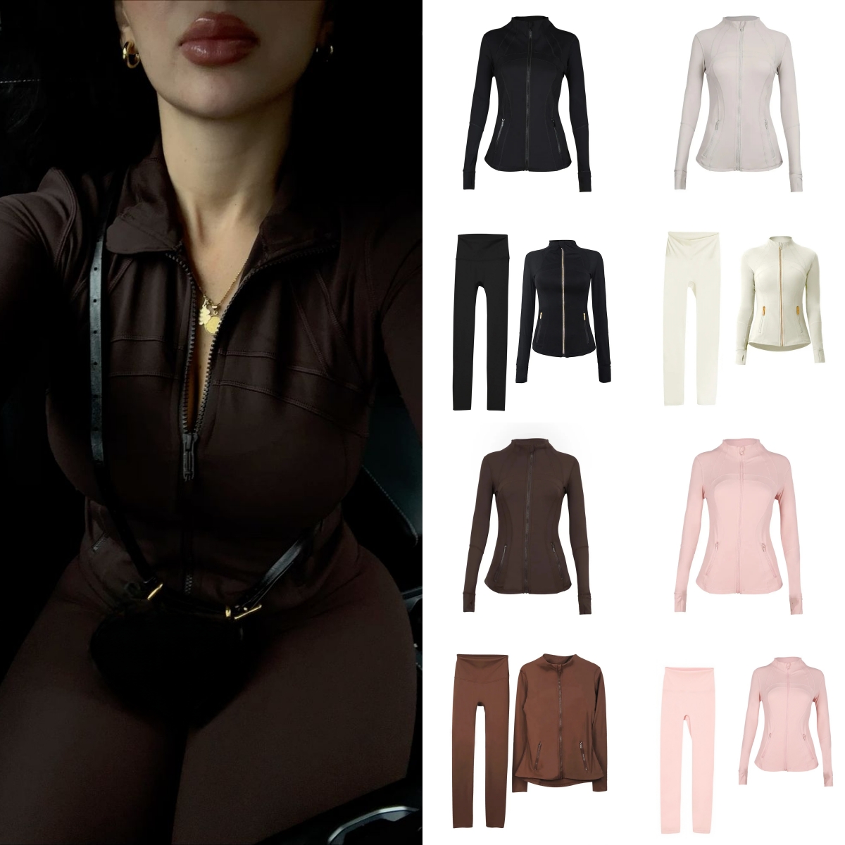 5A Women Yoga Gold Zipper Set and Long Sleeve Jacket, Shorts, Pants, Sports Shaping, Tight Fitness, Define Loose Jogging Clothing luluity lemonion jackets set