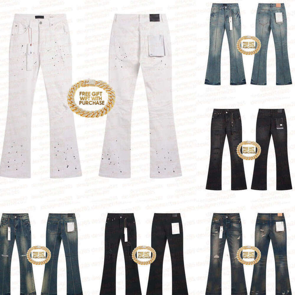 purples jean Designer mens Flared Jeans Light Blue Washed Distressed Ripped Splatter Denim Pants 5A Vintage Wash Jeans for mens Fashion Streetwear