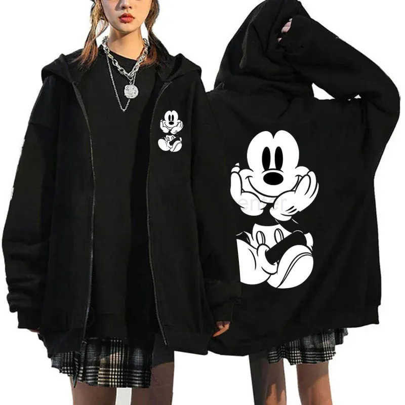Disney 2025 Womens New Hoaodies Products Mickey Mouse Pattern Sweatshirt Jacket Fall Winter Long Sleeve Oversized Zip Hoodies H251014