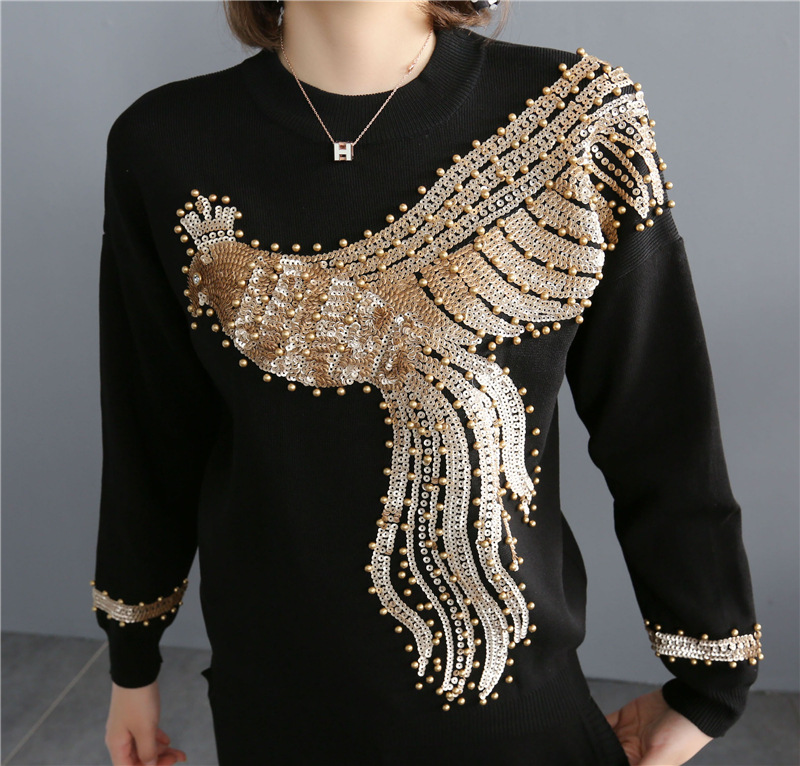 European autumn women's Phoenix embroidery knitted set, stylish and slimming Halon pants two-piece set