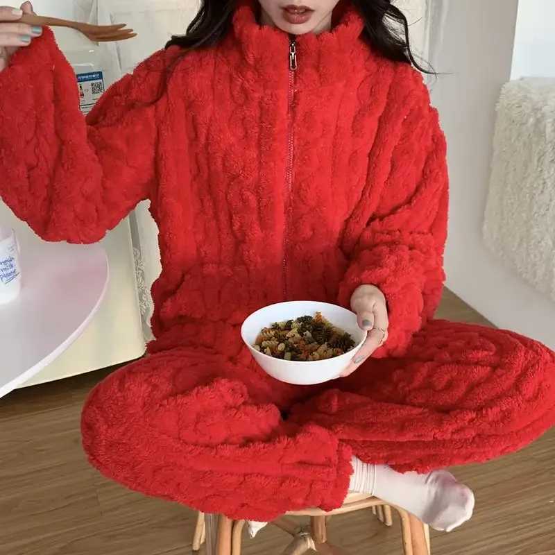 Thickened FleeceLined Flannel Homewear Womens Casual Warm Coral Fleece Sleepwear New Winter 2024 Model Motorcycle et And S Y251013