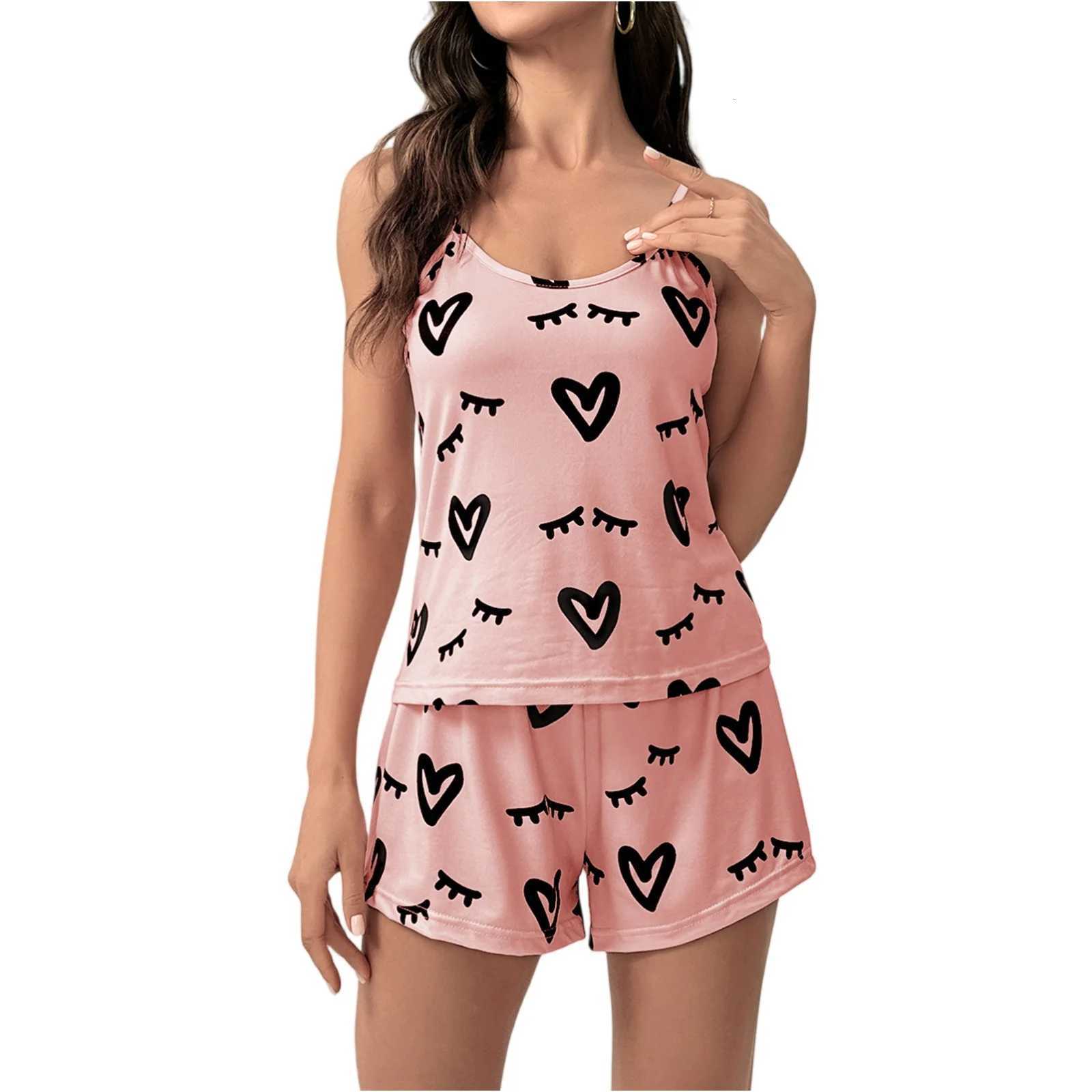 Female Heart Shaped Pajama Set Fashion Casual Suspender Sleepwear Women Elegant Comfortable Smooth Could Wear Outside PajamaT251014