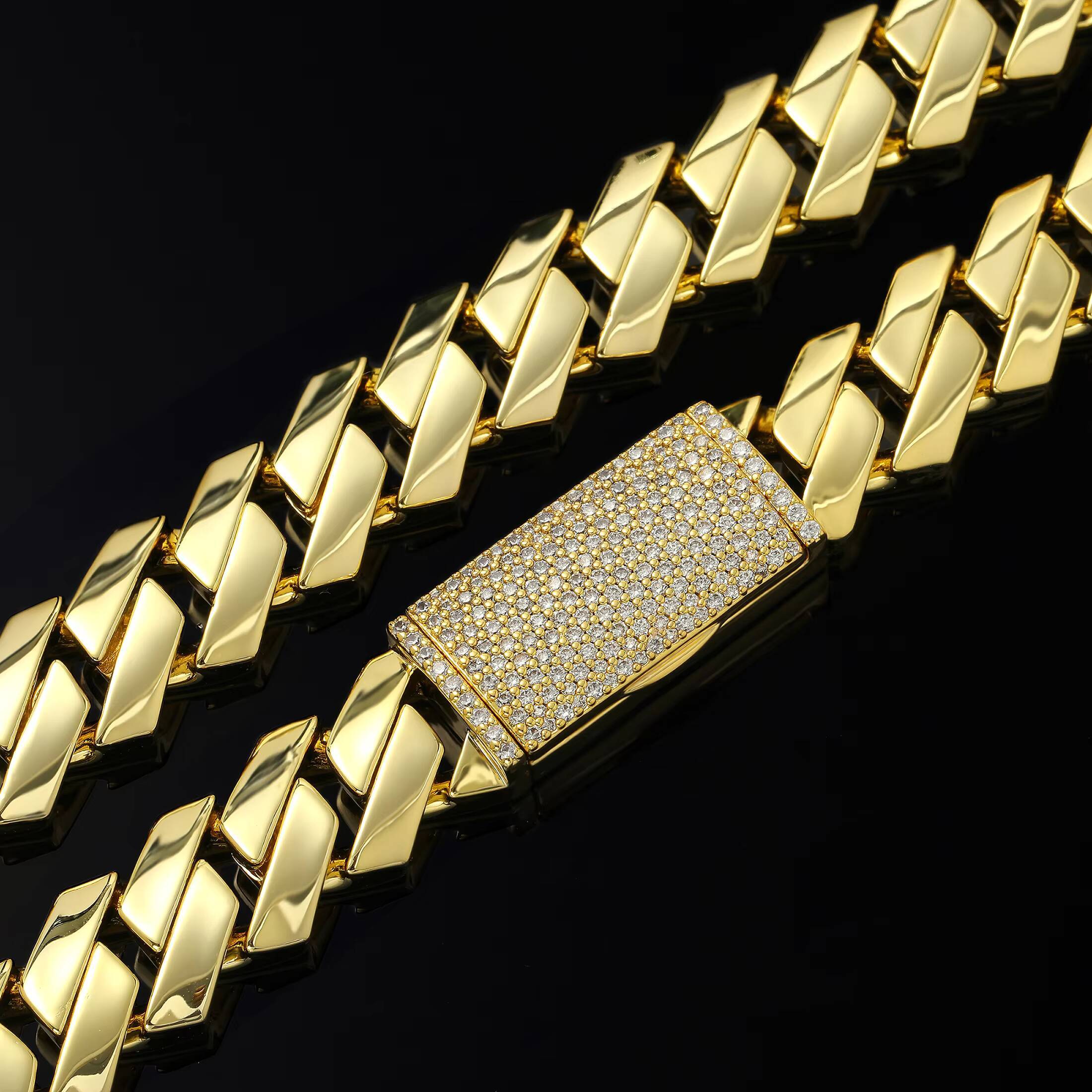 YIWEN Jewelry Miami Cuban Chain Necklace Bracelet Set Brass Cuban Link Chain Necklace Hip Hop for Men