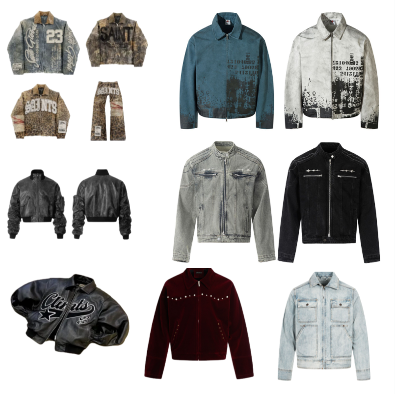 Men's Jackets Y2K Denim Jacket Coat Washing Hip-hop Gothic High Street Fashion Patch Blue Oversized Casual Top Black Multi-pocket Flight Jacket W