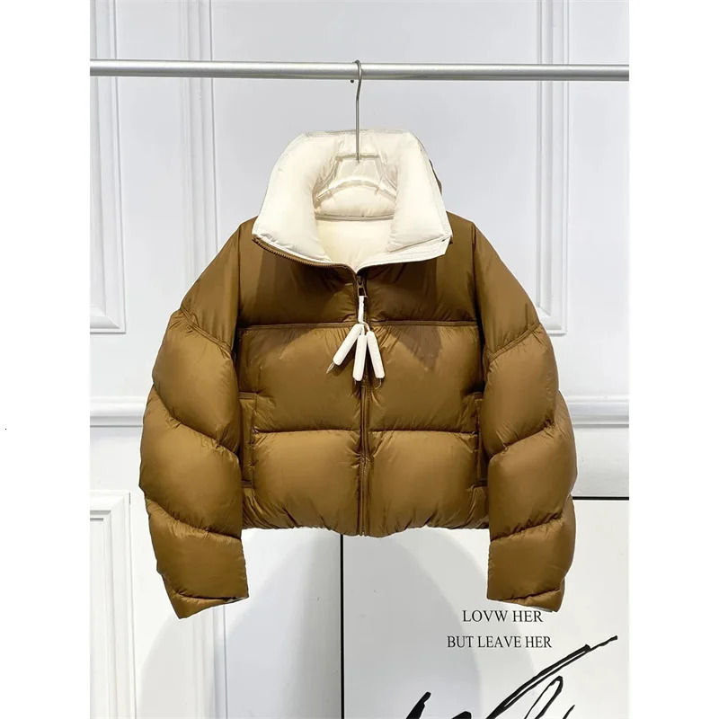 Autumn Winter Fashion Parkas Jacket Lady Thick Warm Bread Outwear Vertical Collar Down Cotton Coat Women Short Top 251011