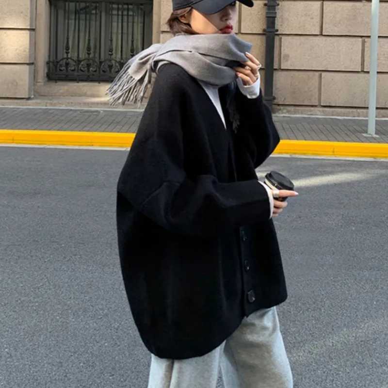 Minimalist Cardigans for Women Loose Bla Single Breasted Vne Knitted Soft Warm Autumn Winter Leisure Simple Ins W251014