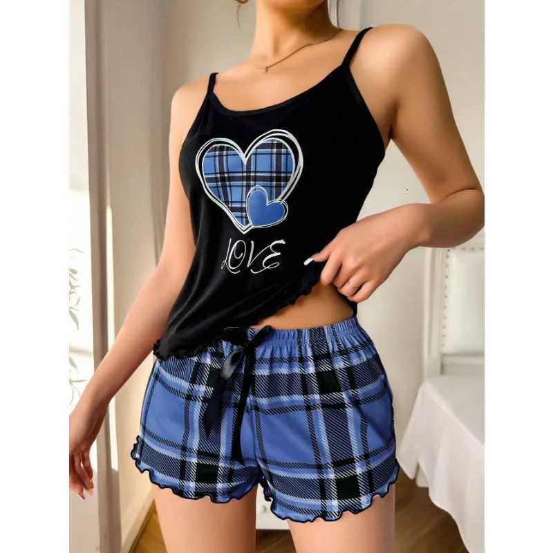 Women Sexy Suspender Shorts Thin Pajamas Letter Print Plaid Shorts Large Pajamas Romantic Home Wear Sexy Nightwear Short PajamaT251014