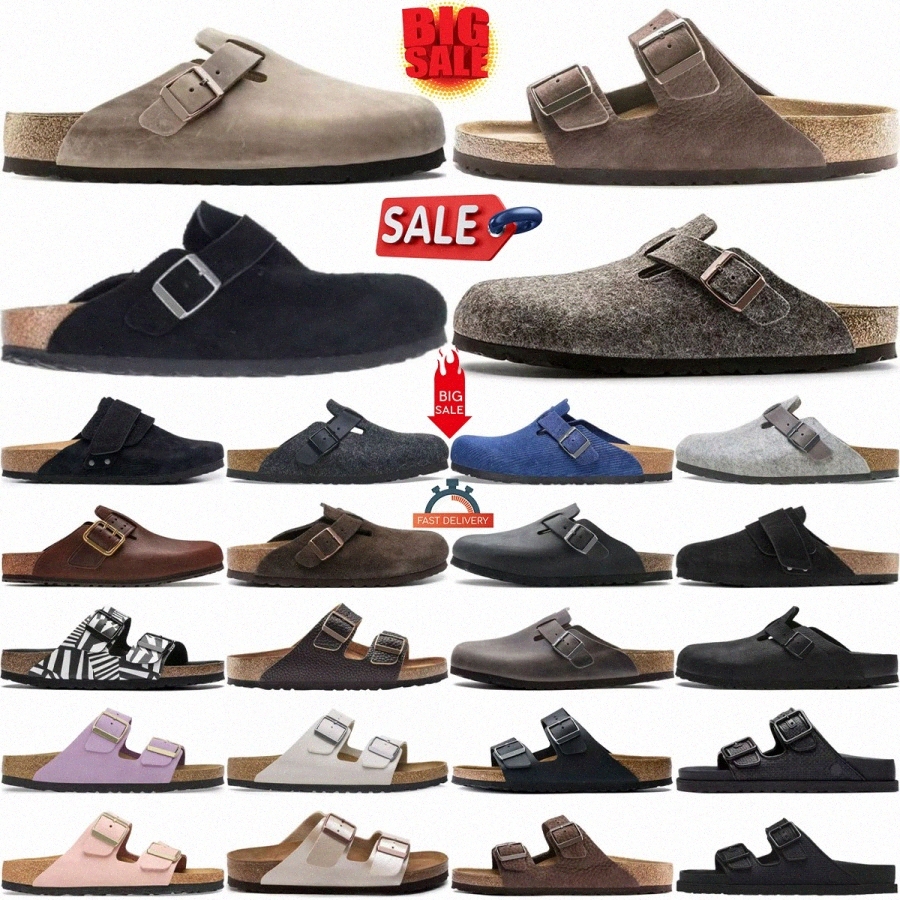 Birkibuc slides sandals boston slippers designer sliders Clogs Sandals Clog Slipper Black Blue Summer Genuine Leather Mens Womens