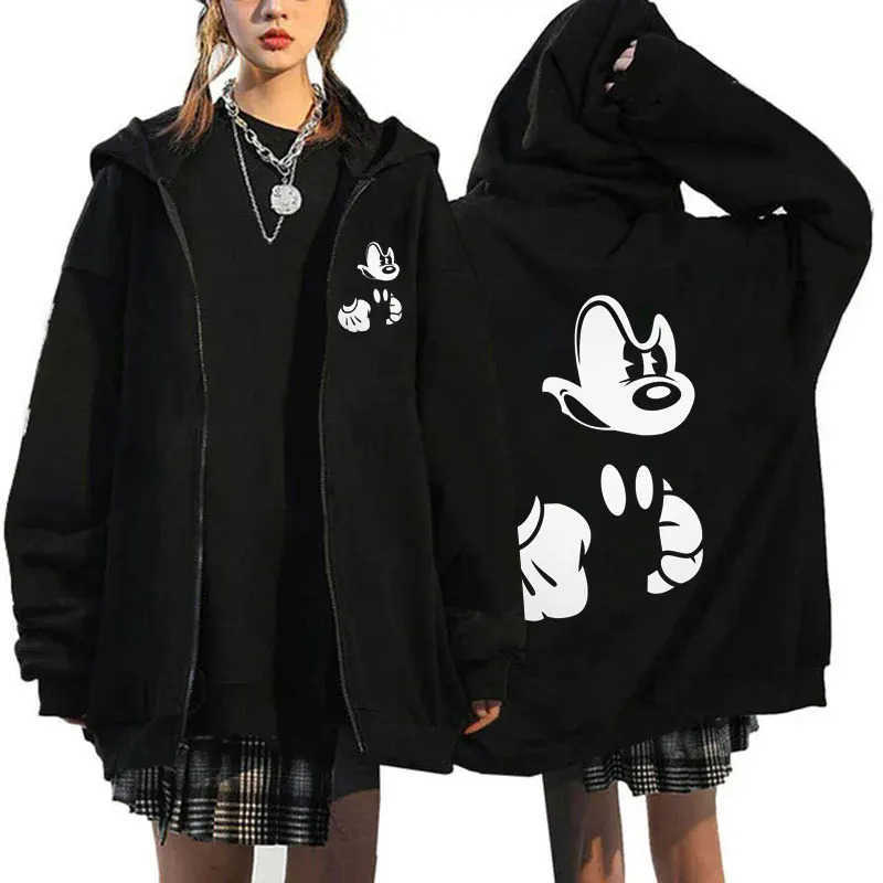 Disney 2025 Womens New Hoaodies Products Mickey Mouse Pattern Sweatshirt Jacket Fall Winter Long Sleeve Oversized Zip Hoodies H251014