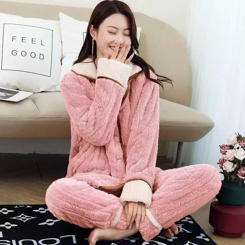 Pyjamas Winter Coral Velvet Thickened and Fleece Long Sleeve Trousers Flannel Twopiece Set Cosy Thermal Pajamas Both Men Women Y251013