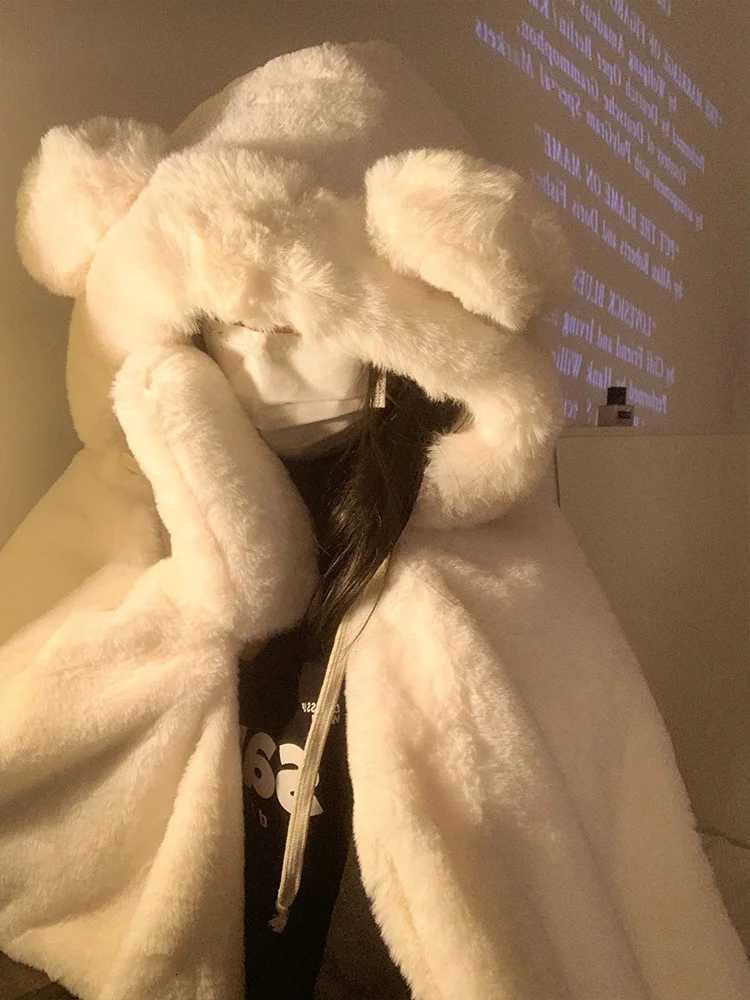 Thiened Plu Blanket Womens Winter Warm Office Nap Hooded awl oulder Cover Cartoon Sle Polyester Fiber Bedding Y251013