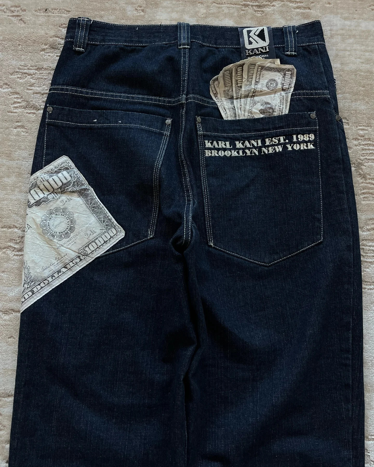 Harajuku Money Print Streetwear Jeans High Waist Wide Trouser Black Pants Streetwear Men Hip Hop Women Embroider Y2k Baggy Jeans 251014