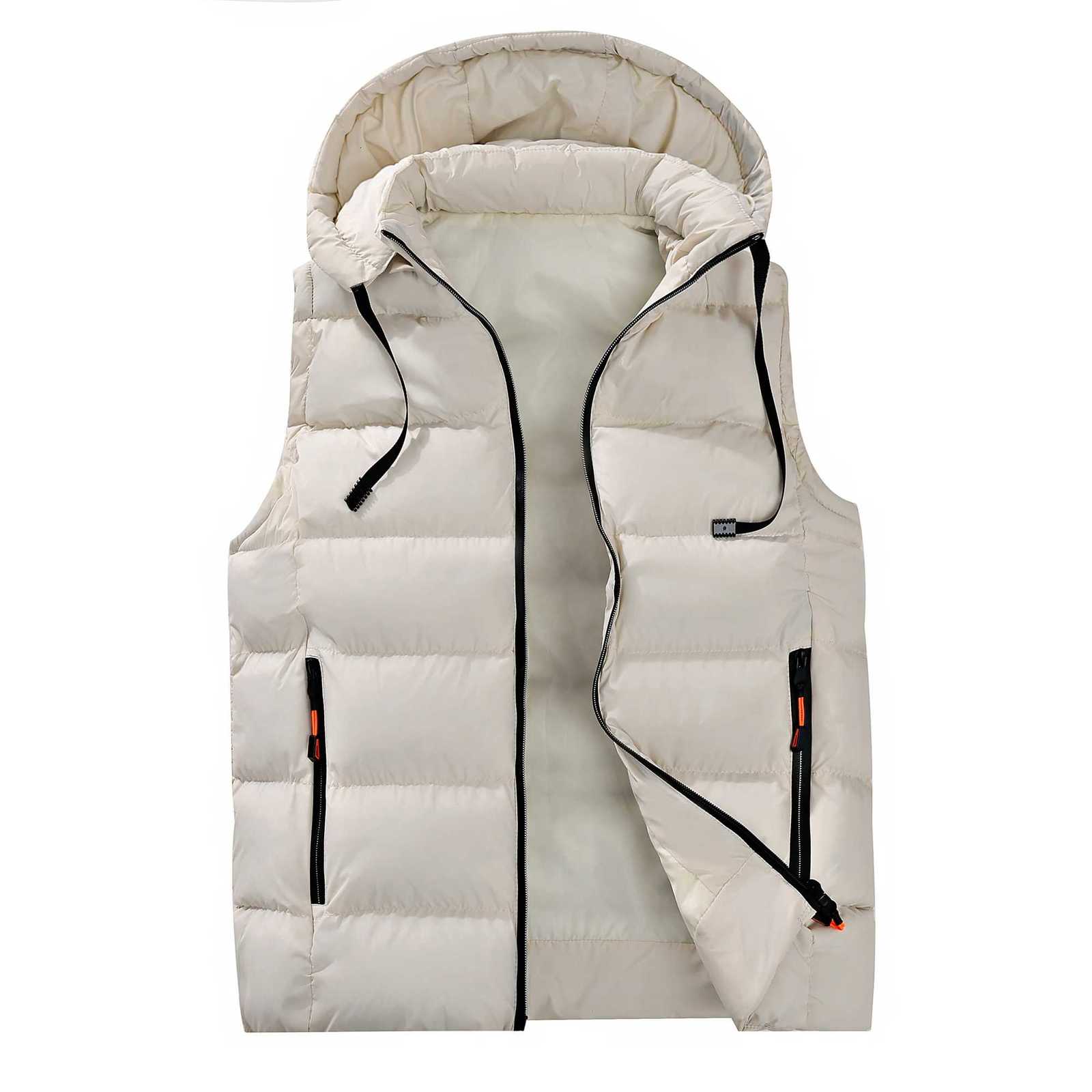 Streetwear Mens Puffer Vest Removable Hood with Drawstring Hidden Zip Pockets Edgy for Winter Daily LooksXJ251014