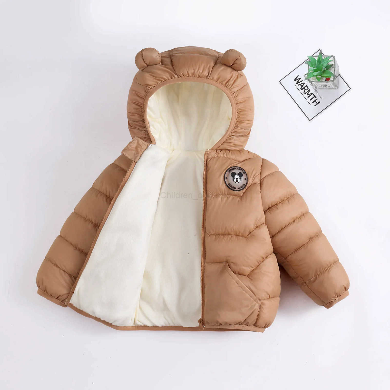 Disney Mickey Mouse Autumn Winter Warm Kids Outerwear Baby Boy Girl Thick Velvet Long Sleeved Zipper Down Jacket Children Light Up Coat H251014