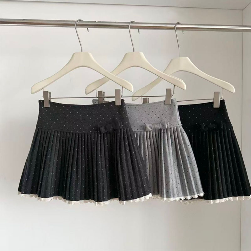 Designer women's skirt clothing pleated skirt college style polka dot heart bow pleated skirt college style