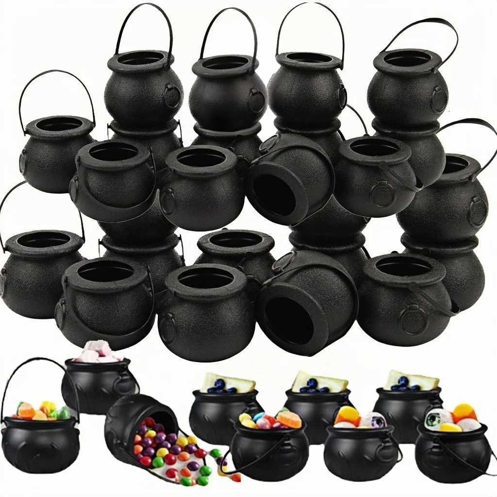 12pcs Black Cauldron with Handle Magic Witch Cauldron Kettles Halloween Pot Candy Bowl Holder for Halloween St Patricks Day C251014