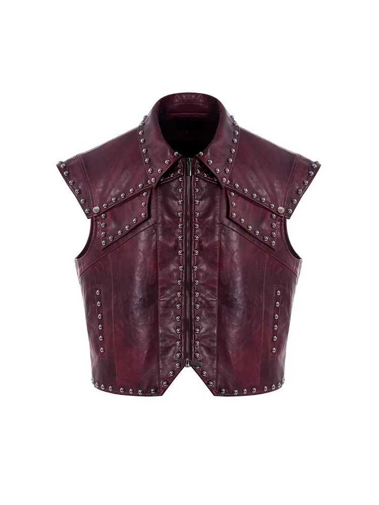 Mauroicardi Spring Autumn Cool Distressed Vintage Pu Leather Sleeveless Jacket Men Rivet Luxury Designer Punk Style Clothes Vest J251014