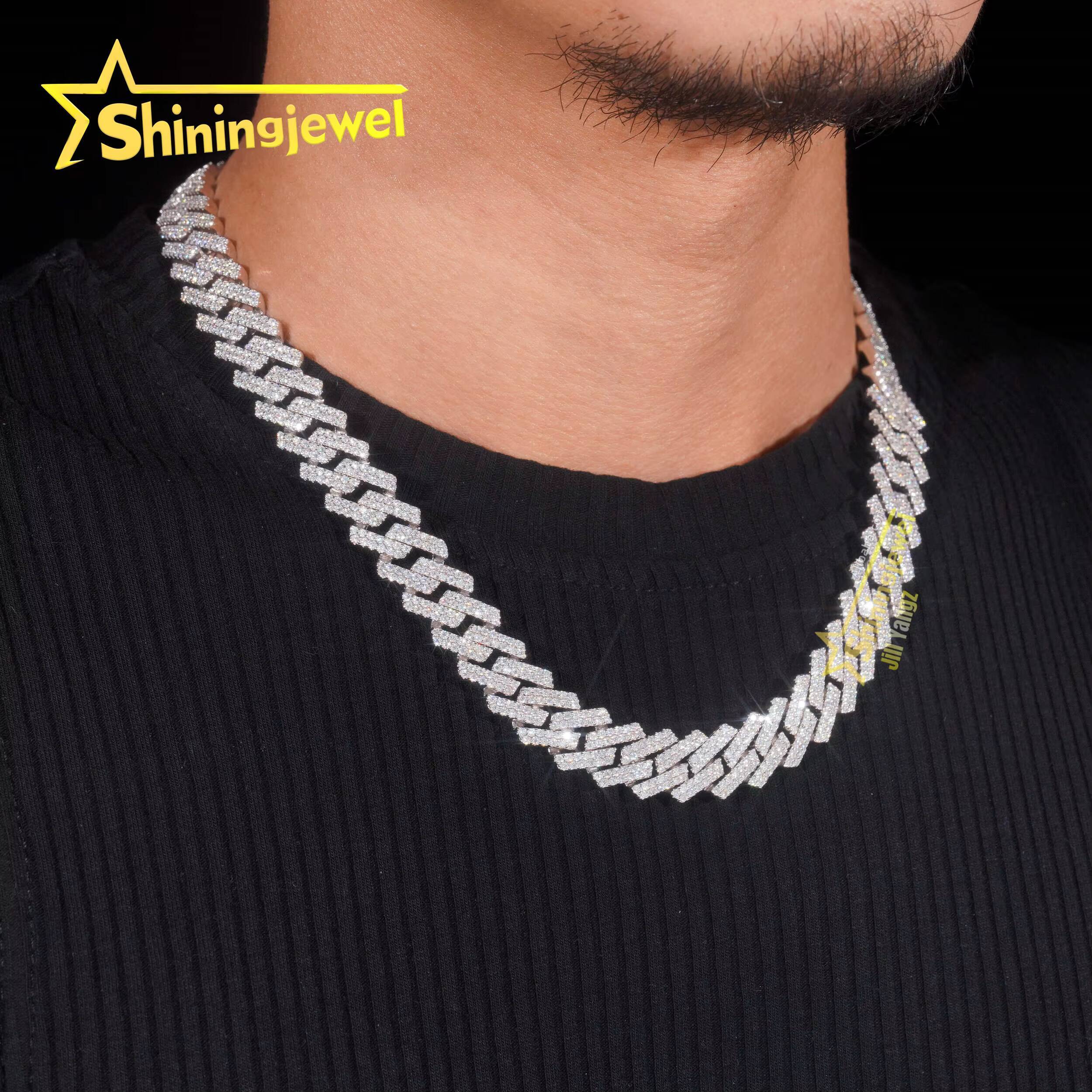 PROMOTION 14mm 2 Row Moissanite Cuban Chain Cheap 925 Sterling Silver Gold Plated Hip Hop Cuban Link Chain