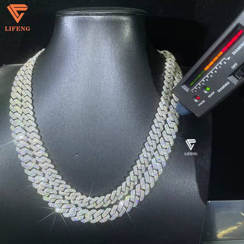 VVS Fine Jewelry Mens 1012mm Cuban Link Chain Necklace White Gold Plated 925 Sterling Silver with Moissanite Hip Hop Style