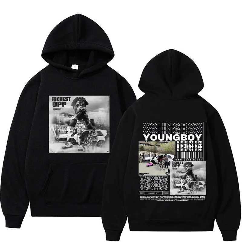 Autumn and winter mens hooded sweatshirt rapper YoungBoys 2023 new album pictures and text retro sweatshirt sweater J251203