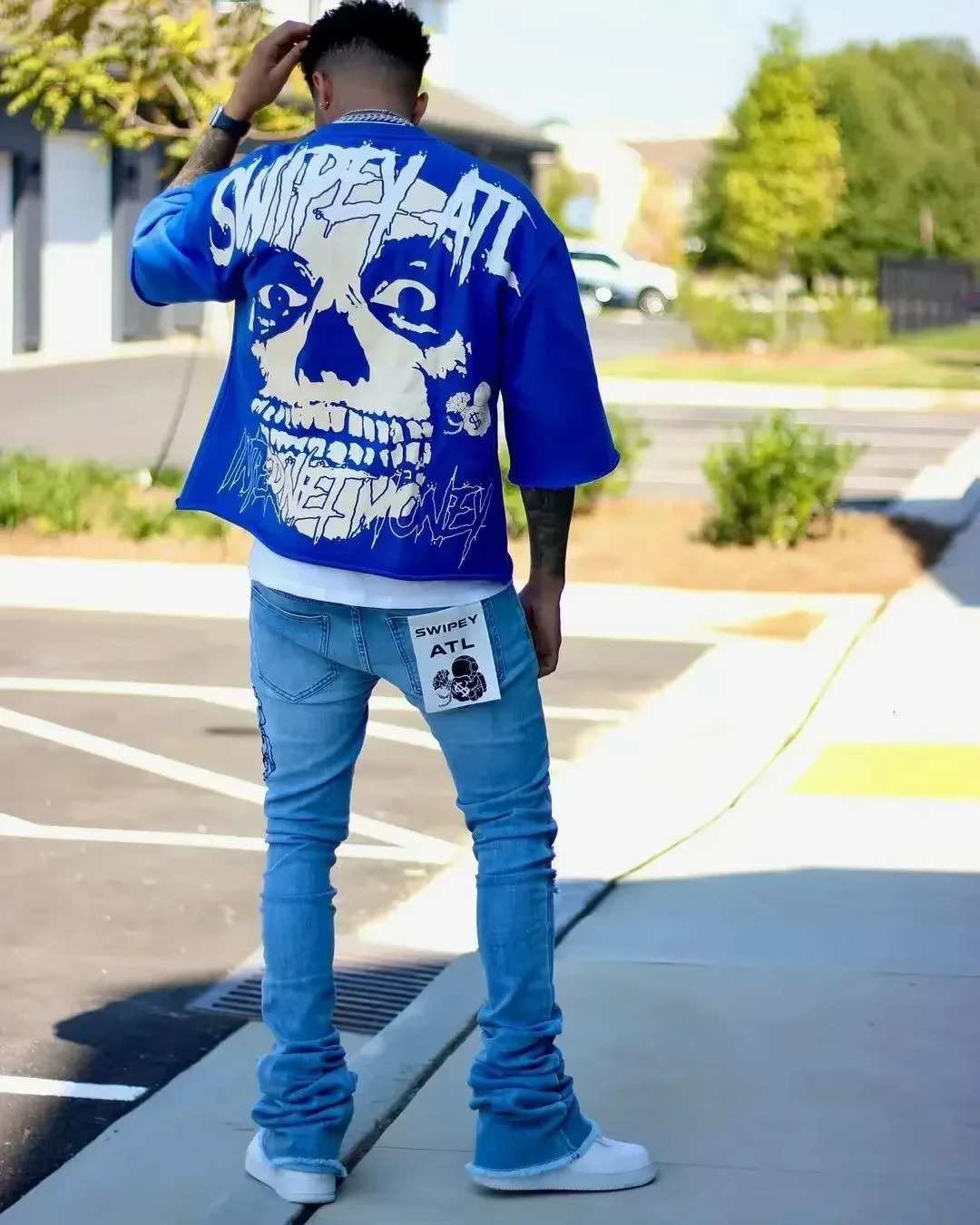 Oversized Blue Couple Gothic Cropped T Shirt Men Women Harajuku Pretty Btches Love Swipers Graphic TShirt oversized t shirt 251013