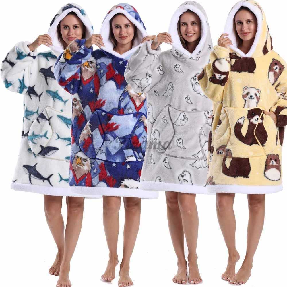 Adult Women Men Oversized Wearable TV Blankets With Full Sleeve Halloween Christmas Cosplay Costume Hooded Sweatshirts Warm Soft Y251013