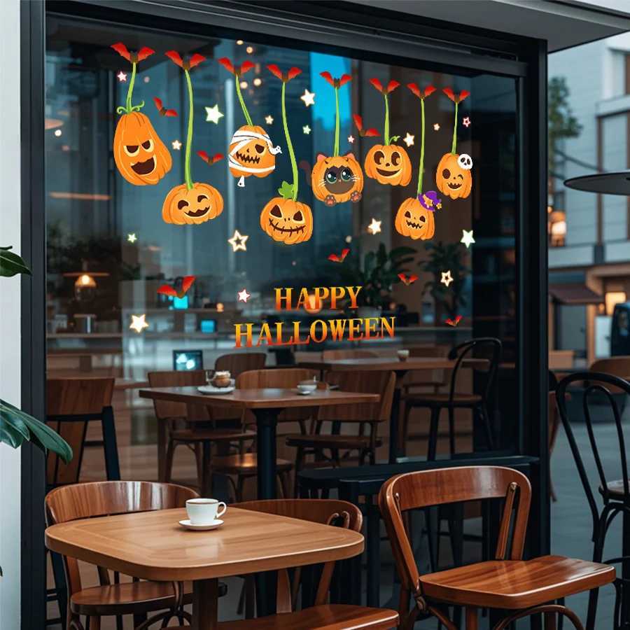 1 Sheet of 45Cm65Cm Christmas Decorative Window Stickers Pumpkin Glass Stickers Holiday Party Atmosphere Scene Layout Electrostatic Window Flower Door