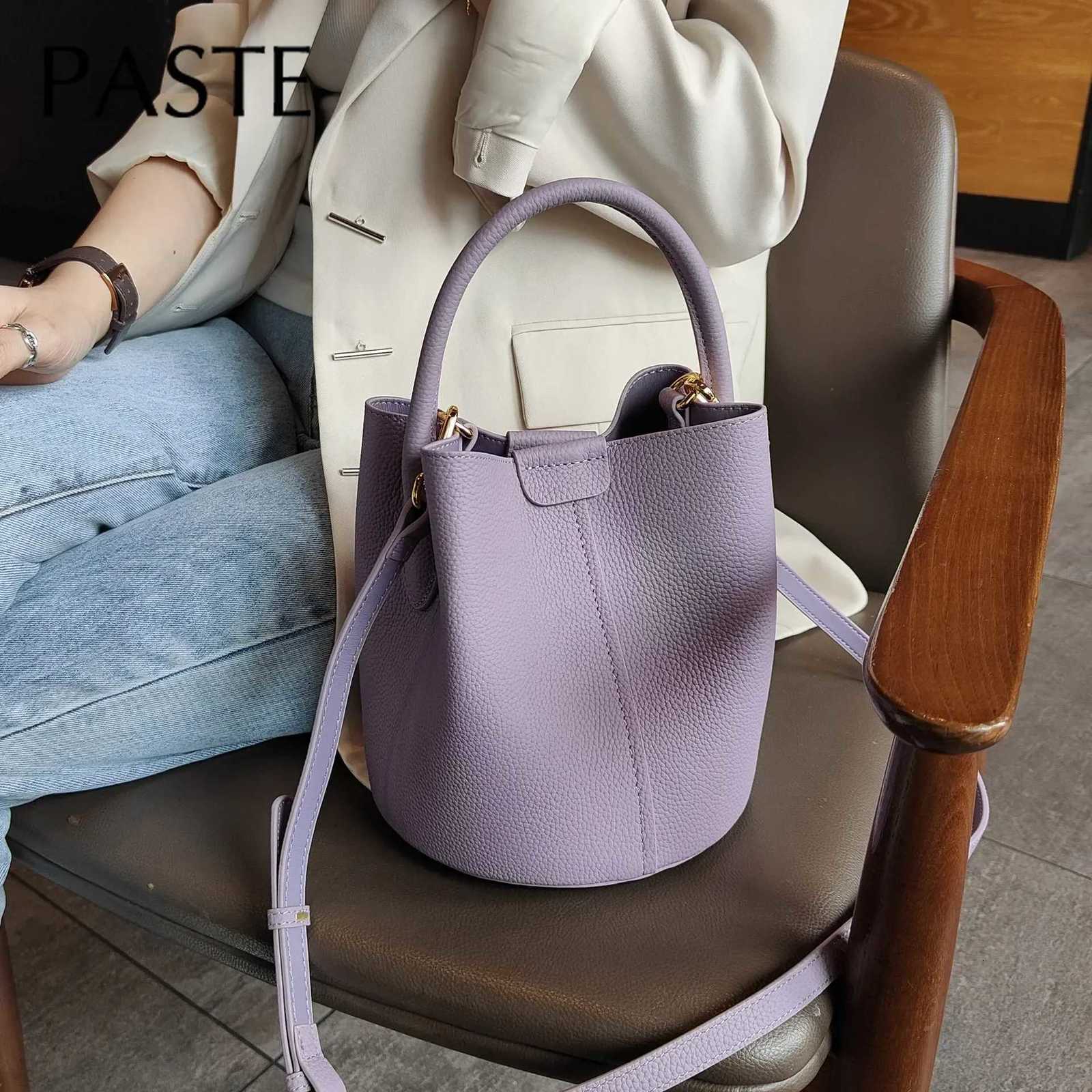 Noble Lavender Purple Round Bucket Tote Small Elegant Cowhide Leather Wens Shoder Crossbody Bag Fi Ladies Hand Bag D251014