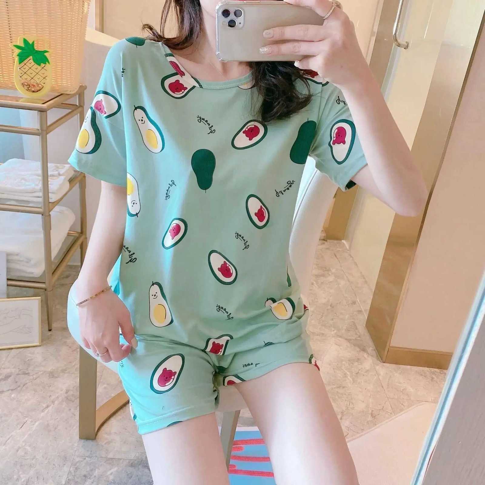 2025 Summer Womens Pajamas Set Panda Print Short Sleeve TShirtShorts 2 Pieces Suit Sleepwear Soft Casual Homewear Cute PijimaT251014