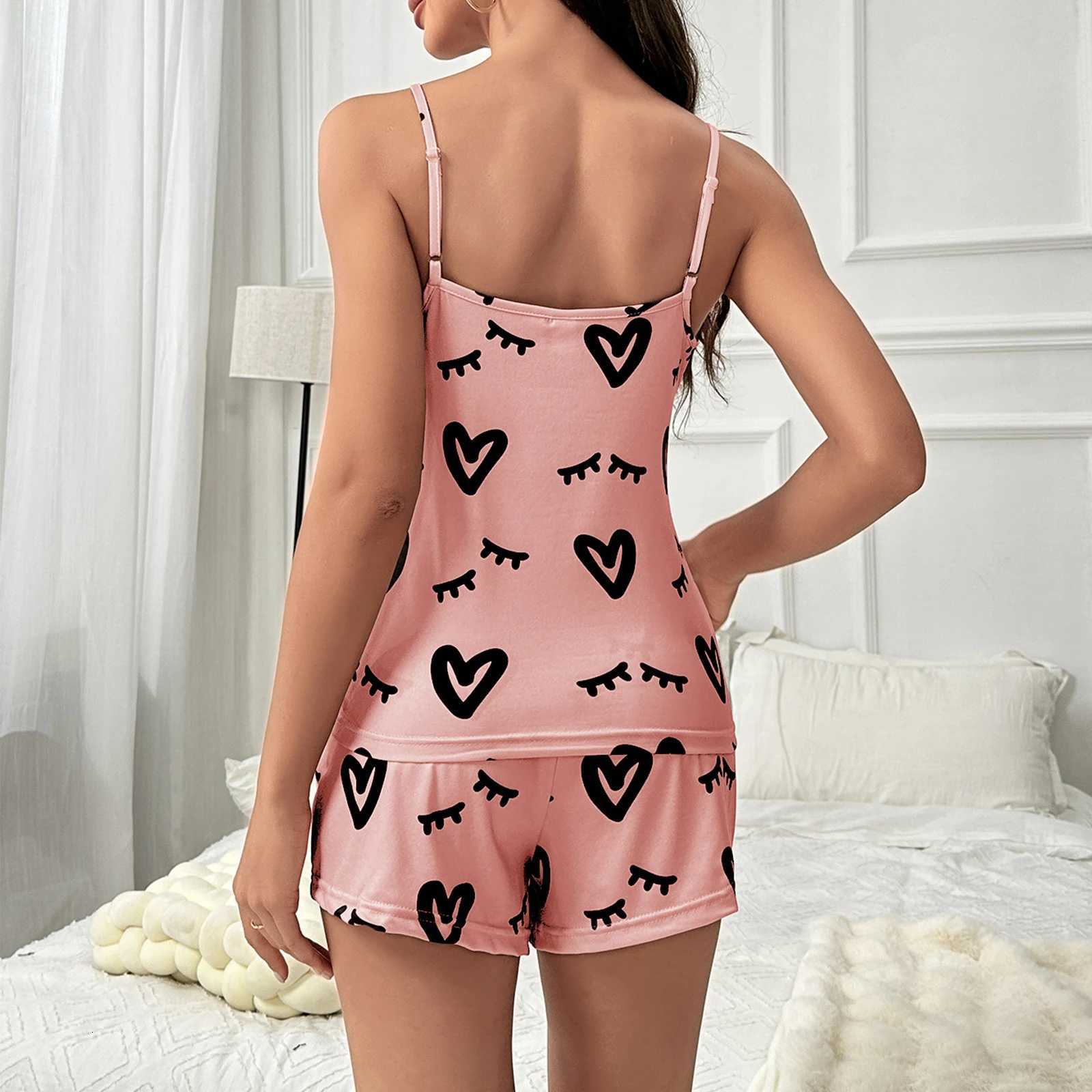 Female Heart Shaped Pajama Set Fashion Casual Suspender Sleepwear Women Elegant Comfortable Smooth Could Wear Outside PajamaT251014