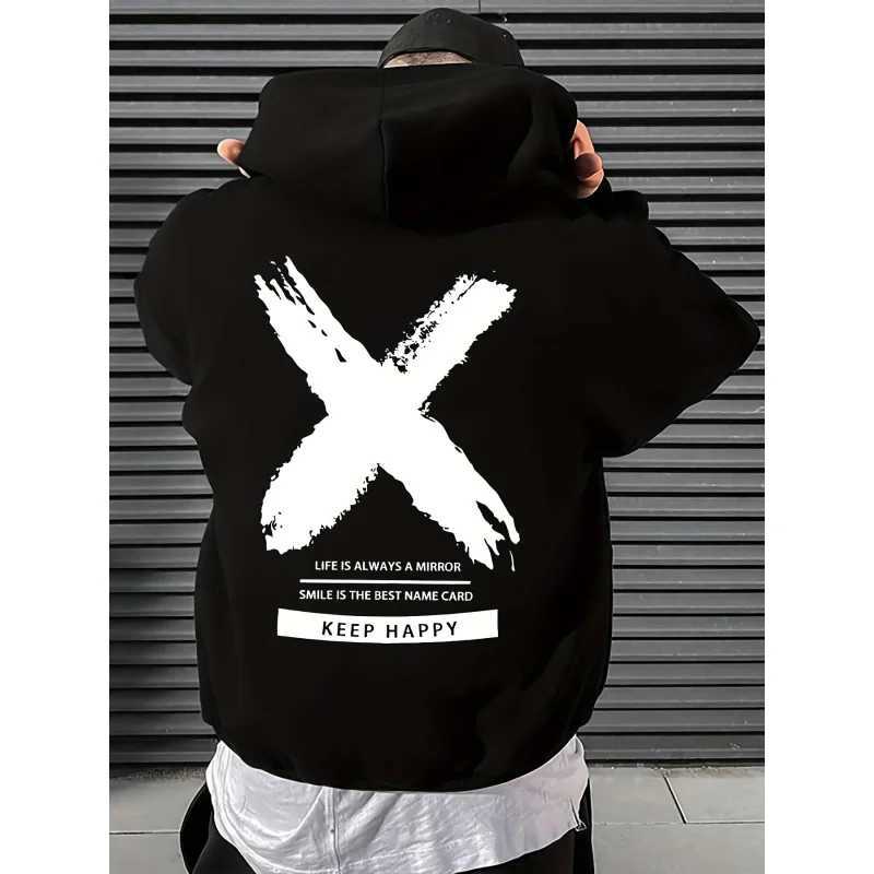 Mens Fashion Street Hip Hop Hoodie Letter Pattern Printed Drawstring Suitable for Spring and Autumn Casual Loose Sweatshirt J251203