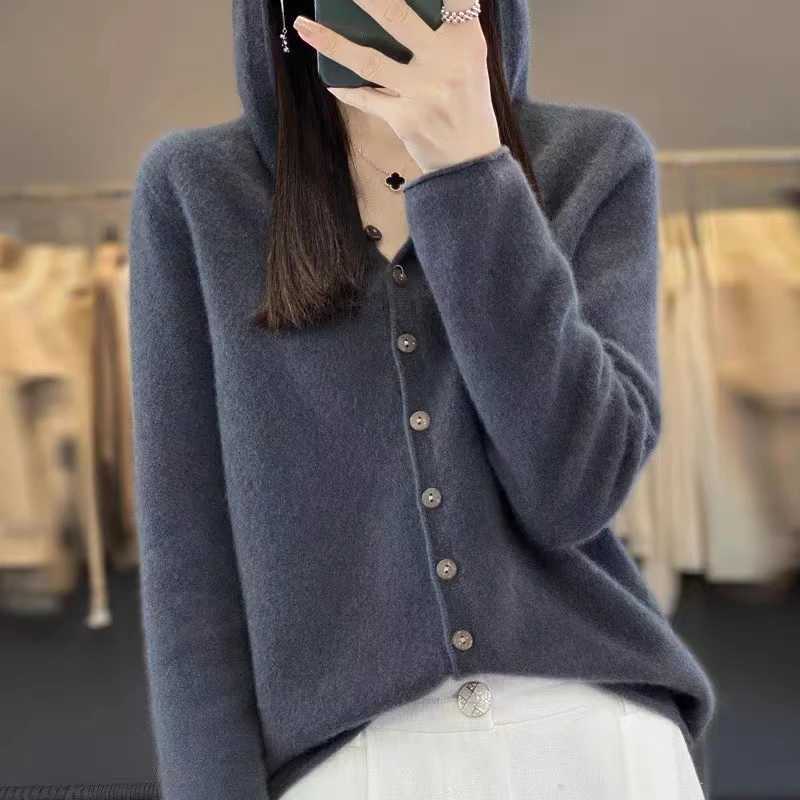 First Line 100 Merino Wool Knitted Cardigan Womens Autumn And Winter Hoodie Loose Sweater Fashionable Versatile Coat Top YC014 W251014
