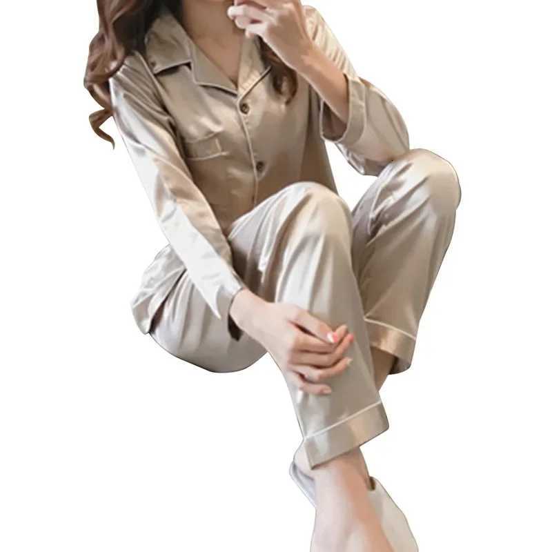 2025 New Womens Pajamas Sleepwear Long Sleeve Pijamas Sexy Nightwear 2 Pieces Home Suit Silk Satin Pyjamas Sets Plus Size 5XLT251014