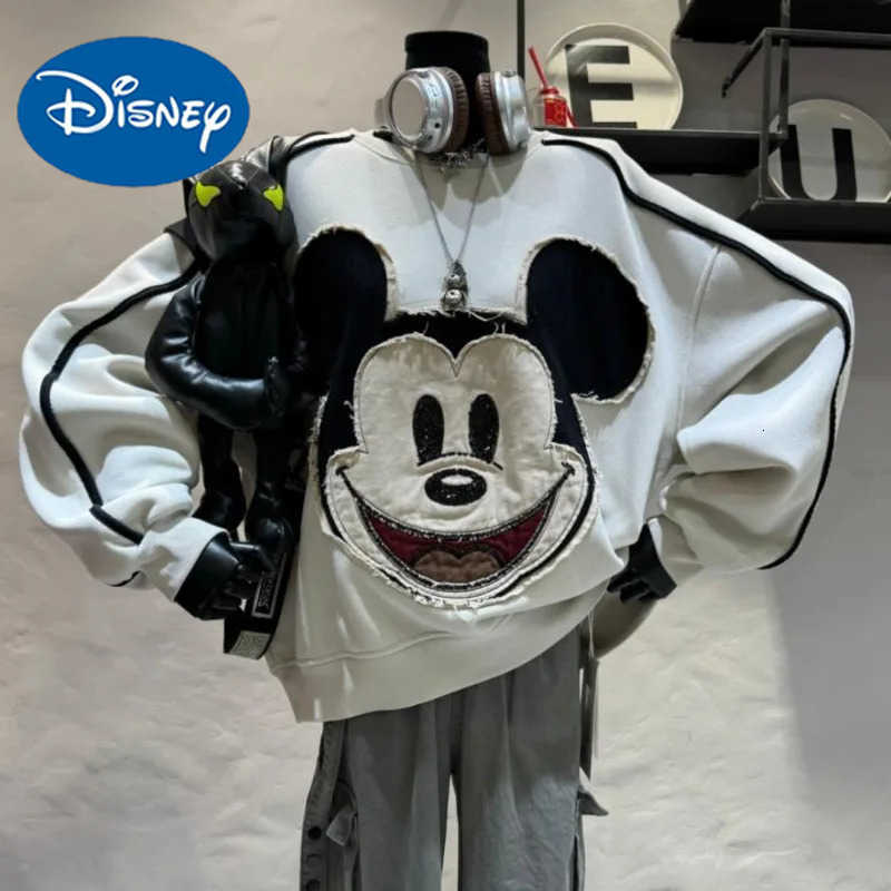 Disney Mickey Cartoon Patch Designs Hoodie Women Loose Casual Versatile Plush Pullover Korean Version Vintage Niche Sweatshirt H251014