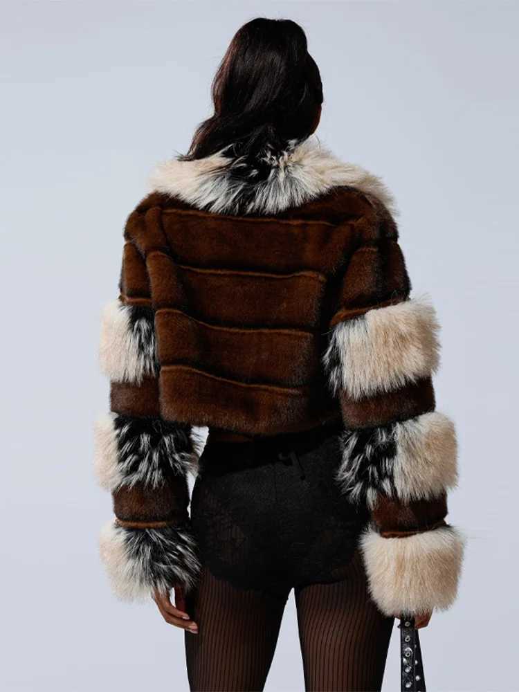 2025 Womens Autumn Winter Faux Fur Jacket Long Sleeve Lapel Furry Crop Fashion Warm Thick Coats New Lady High Street Outwears H251024