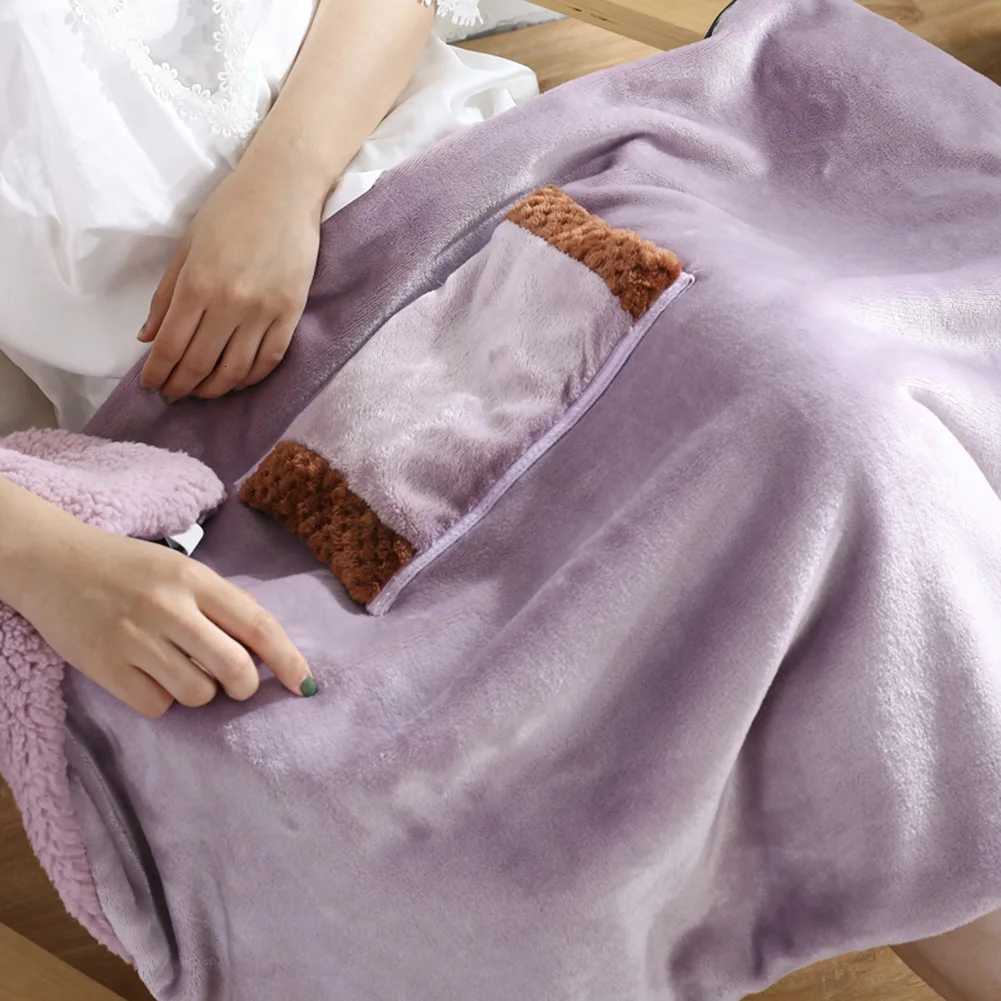 Body Warmer Blanket Zipper Coral Velvet Blanket Portable Quickly Heated Cape Pad Y251014