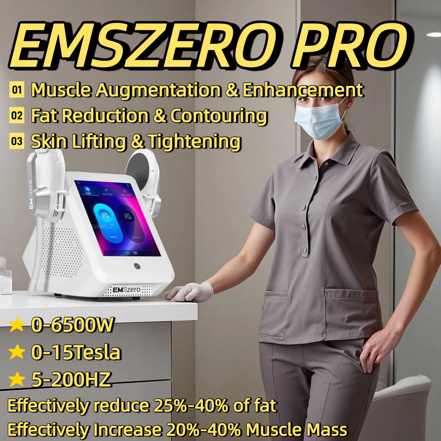 EMSZERO RF HIEMT EMS Body Sculpt Machine Eletric Muscle Stimulator Muscle Massager Fat Burner Weight Loss Sculpting Butt Lifter Shaper 6500W 200HZ 15T