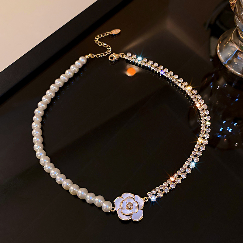 Real Gold Plated Fashion Design Pearl Inlaid Dia Flower Double Necklace Collarbone Chain Sweet Style 2023 Women - view 7